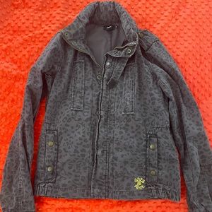 OBEY Leopard Print Military Jacket with Hood